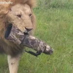 ببینید؛ شیر نر لنز دوربین عکاسی را سرقت کرد!
